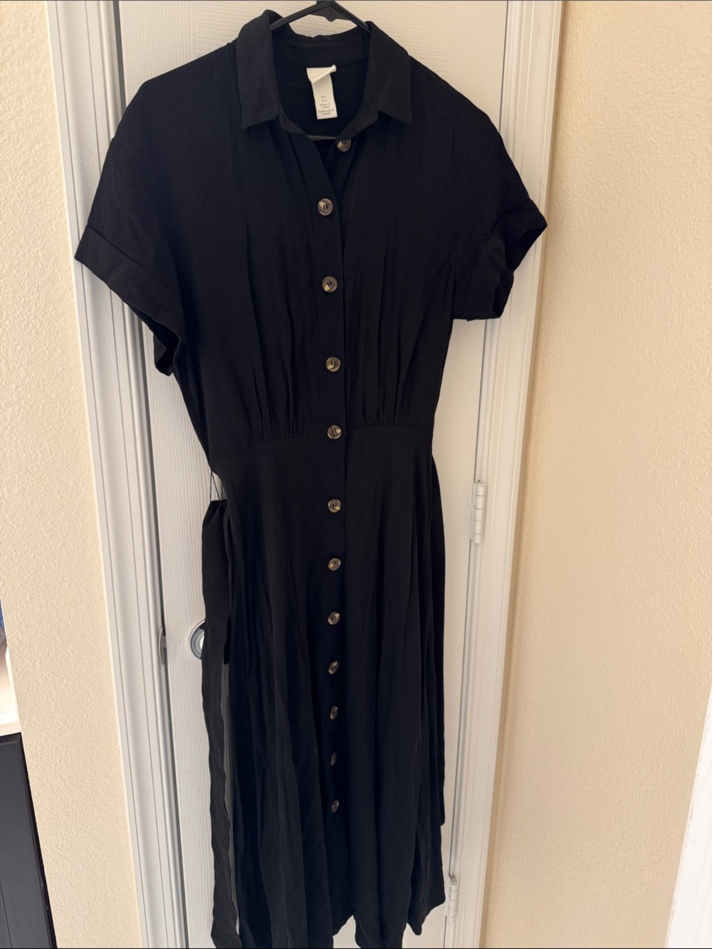 NWOT H&M Black Midi Button-Front Shirt Dress - S